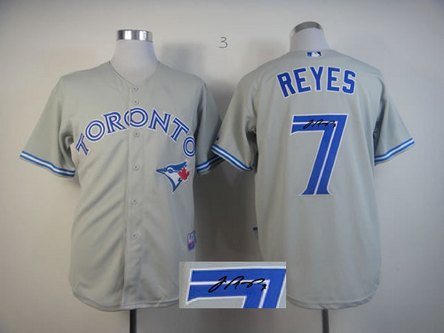 Autographed MLB Toronto Blue Jays #7 Jose Reyes Grey Cool Base Stitched Jersey