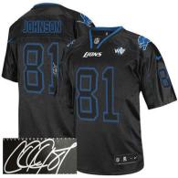 Nike Detroit Lions #81 Calvin Johnson Lights Out Black With WCF Patch Men's Stitched NFL Elite Autog
