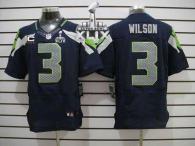 Nike Seattle Seahawks #3 Russell Wilson Steel Blue Team Color With C Patch Super Bowl XLIX Men‘s Sti