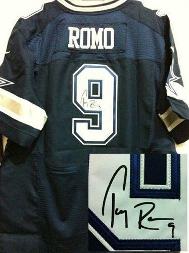 Nike Dallas Cowboys #9 Tony Romo Navy Blue Team Color Men's Stitched NFL Elite Autographed Jersey