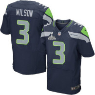 Seattle Seahawks Super Bowl XLVIII #3 Men‘s Russell Wilson Elite Home Steel Blue Jersey