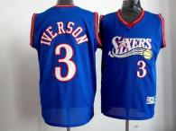 Philadelphia 76ers -3 Allen Iverson Blue Stitched Throwback NBA Jersey