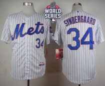 New York Mets -34 Noah Syndergaard White Blue Strip  Home Cool Base W 2015 World Series Patch Stitch