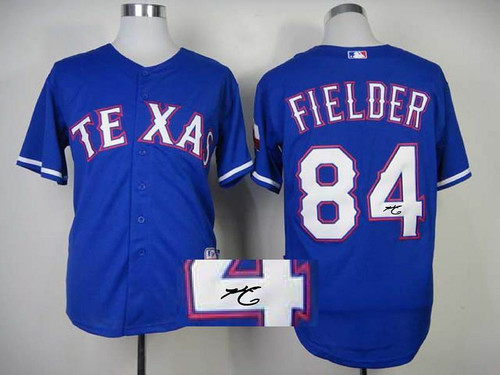 MLB Texas Rangers #84 Prince Fielder Stitched Blue Autographed Jersey
