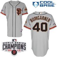 San Francisco Giants #40 Madison Bumgarner Grey Road 2 Cool Base W 2014 World Series Champions Patch