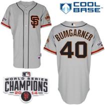 San Francisco Giants #40 Madison Bumgarner Grey Road 2 Cool Base W 2014 World Series Champions Patch