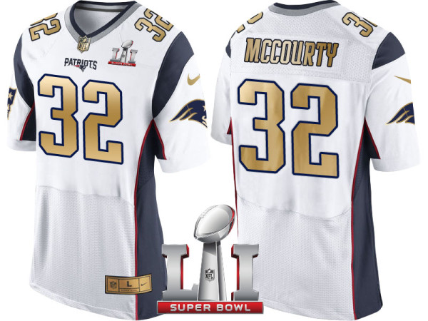 NEW ENGLAND PATRIOTS -32 DEVIN MCCOURTY WHITE SUPER BOWL LI CHAMPIONS GOLD ELITE JERSEY