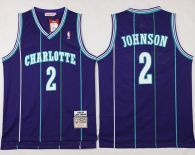 Mitchell And Ness Charlotte Hornets -2 Larry Johnson Purple Throwback Stitched NBA Jersey