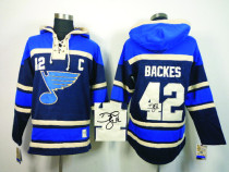 Autographed St Louis Blues -42 David Backes Navy Blue Sawyer Hooded Sweatshirt Stitched NHL Jersey Autographed St Louis Blues -42 David Backes Navy Blue Sawyer Hooded Sweatshirt Stitched NHL Jersey