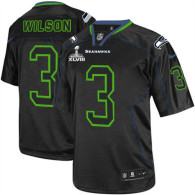 Seattle Seahawks Super Bowl XLVIII #3 Men's Russell Wilson Elite Lights Out Black Jersey