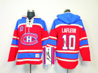 Autographed Montreal Canadiens -10 Guy Lafleur Red Sawyer Hooded Sweatshirt Stitched NHL Jersey