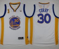 Golden State Warriors -30 Stephen Curry White Trophy Banner Champions Stitched NBA Jersey