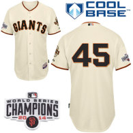 San Francisco Giants #45 Travis Ishikawa Cream Home Cool Base W 2014 World Series Champions Patch St