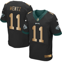 Nike Eagles -11 Carson Wentz Black Alternate Stitched NFL New Elite Gold Jersey Nike Eagles -11 Carson Wentz Black Alternate Stitched NFL New Elite Gold Jersey