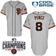 San Francisco Giants #8 Hunter Pence Grey Road 2 Cool Base W 2014 World Series Champions Patch Stitc