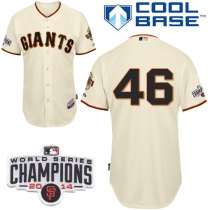 San Francisco Giants #46 Santiago Casilla Cream Home Cool Base W 2014 World Series Champions Patch S