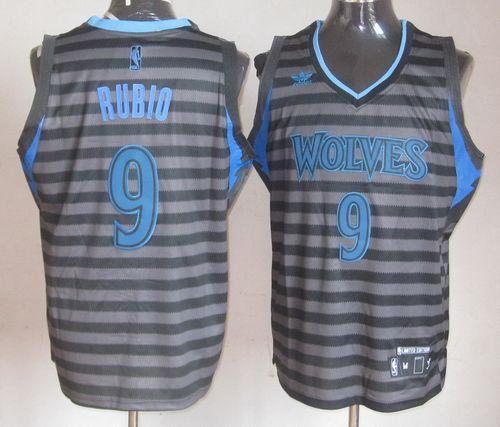 Minnesota Timberwolves -9 Ricky Rubio Black Grey Groove Stitched NBA Jersey