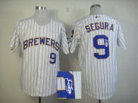 Autographed MLB Milwaukee Brewers -9 Jean Segura White Blue Stripe  Cool Base Stitched Jersey
