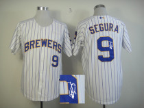 Autographed MLB Milwaukee Brewers -9 Jean Segura White Blue Stripe  Cool Base Stitched Jersey