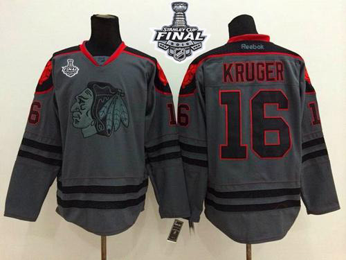 Chicago Blackhawks -16 Marcus Kruger Charcoal Cross Check Fashion 2015 Stanley Cup Stitched NHL Jers