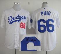 Los Angeles Dodgers -66 Yasiel Puig White Cool Base Autographed Stitched MLB Jersey Los Angeles Dodgers -66 Yasiel Puig White Cool Base Autographed Stitched MLB Jersey