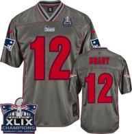 Nike New England Patriots -12 Tom Brady Grey Super Bowl XLIX Champions Patch Mens Stitched NFL Elite