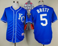 Kansas City Royals -5 George Brett Light Blue Alternate 2 Cool Base W 2015 World Series Patch Stitch