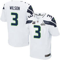 Seattle Seahawks Super Bowl XLVIII #3 C Patch Men‘s Russell Wilson Elite Road White Jersey