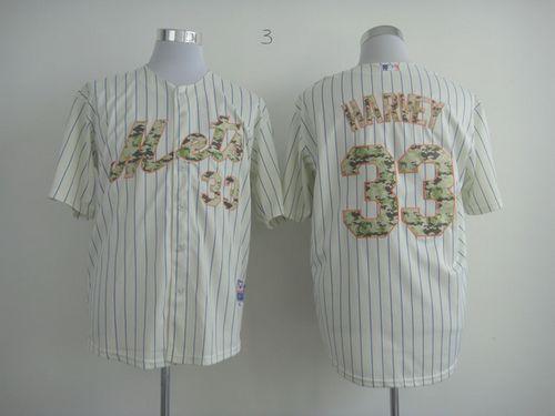 New York Mets -33 Matt Harvey Cream Blue Strip USMC Cool Base Stitched MLB Jersey