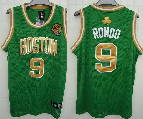 Boston Celtics -9 Rajon Rondo Stitched Green Gold Number Final Patch NBA Jersey