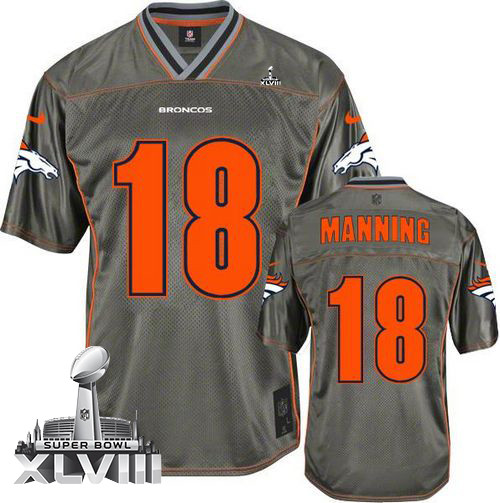 Nike Denver Broncos #18 Peyton Manning Grey Super Bowl XLVIII Men's Stitched NFL Elite Vapor Jersey