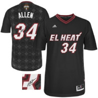 Autographed 2014 Latin Nights Miami Heat -34 Ray Allen Noches Enebea Swingman Black Jersey