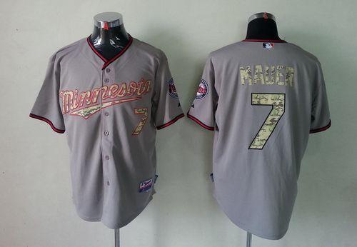Minnesota Twins -7 Joe Mauer Grey USMC Cool Base Stitched MLB Jersey