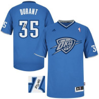 Autographed Oklahoma City Thunder -35 Kevin Durant 2013 Christmas Day Swingman Blue Jersey