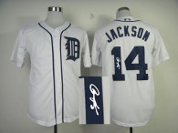 Autographed MLB Detroit Tigers #14 Austin Jackson White Stitched Jersey