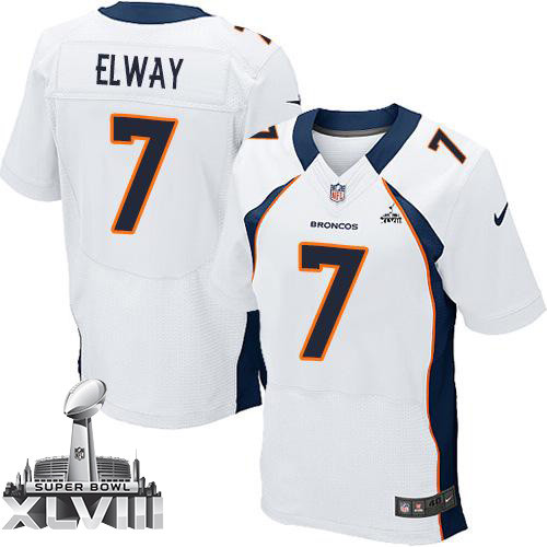 Nike Denver Broncos #7 John Elway White Super Bowl XLVIII Men's Stitched NFL Elite Jersey
