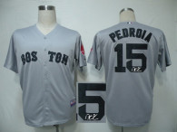 Autographed MLB Alternate 1 Boston Red Sox #15 Dustin Pedroia Grey Stitched Jersey