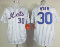 New York Mets -30 Nolan Ryan White Blue Strip  Home Cool Base Stitched MLB Jersey