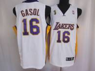 Los Angeles Lakers -16 Pau Gasol Stitched White Champion Patch NBA Jersey
