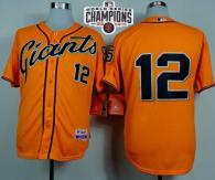 San Francisco Giants #12 Joe Panik Orange Alternate Cool Base W 2014 World Series Champions Patch St