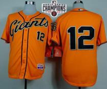 San Francisco Giants #12 Joe Panik Orange Alternate Cool Base W 2014 World Series Champions Patch St