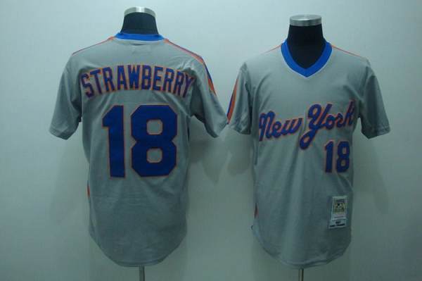 Mitchell and Ness New York Mets -18 Darryl Strawberry Stitched Grey Throwback MLB Jersey