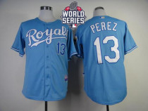 Kansas City Royals -13 Salvador Perez Light Blue Cool Base W 2015 World Series Patch Stitched MLB Je Kansas City Royals -13 Salvador Perez Light Blue Cool Base W 2015 World Series Patch Stitched MLB Je