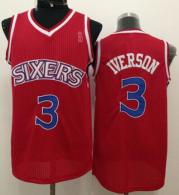 Philadelphia 76ers -3 Allen Iverson Red New Throwback Stitched NBA Jersey