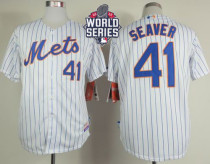 New York Mets -41 Tom Seaver White Blue Strip  Home Cool Base W 2015 World Series Patch Stitched MLB