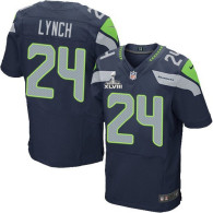 Seattle Seahawks Super Bowl XLVIII #24 Men's Marshawn Lynch Elite Home Steel Blue Jersey