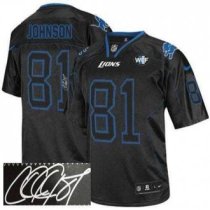 Nike Lions -81 Calvin Johnson Lights Out Black With WCF Patch Autographed Jersey Nike Lions -81 Calvin Johnson Lights Out Black With WCF Patch Autographed Jersey