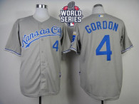 Kansas City Royals -4 Alex Gordon Grey Cool Base W 2015 World Series Patch Stitched MLB Jersey
