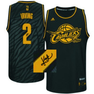 Autographed Cleveland Cavaliers -2 Kyrie Irving Black Precious Metals Fashion NBA Jersey