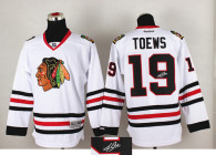 Autographed Chicago Blackhawks -19 Janathan Toews White Stitched NHL Jersey